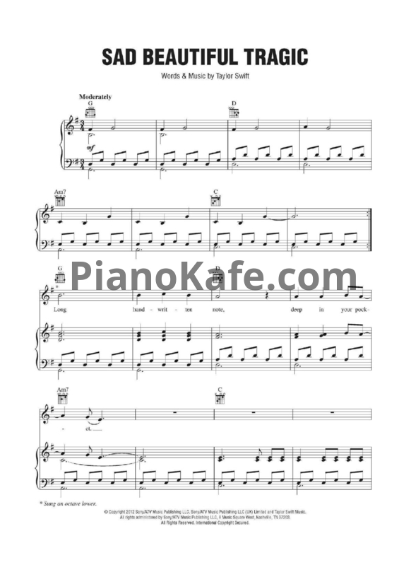 Ноты Taylor Swift - Sad beautiful tragic (Версия 2) - PianoKafe.com