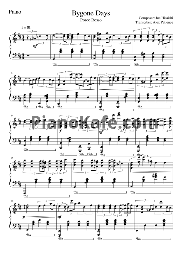 Ноты Joe Hisaishi - Bygone days - PianoKafe.com