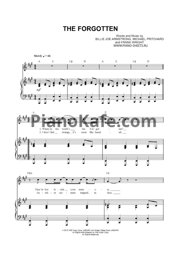 Ноты Green Day - The forgotten - PianoKafe.com