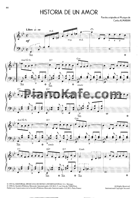 Ноты Carlos E. Almaran - Historia de un amor (version 2) - PianoKafe.com