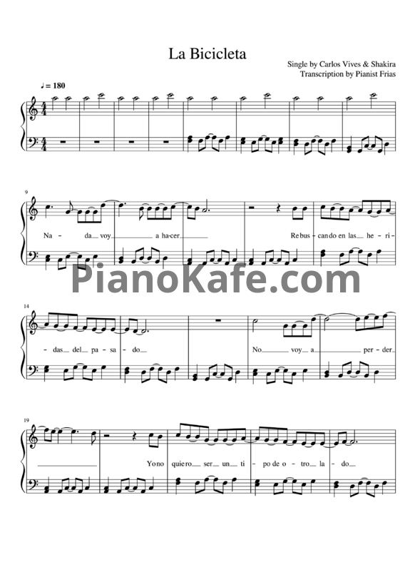 Ноты Carlos Vives & Shakira - La bicicleta - PianoKafe.com