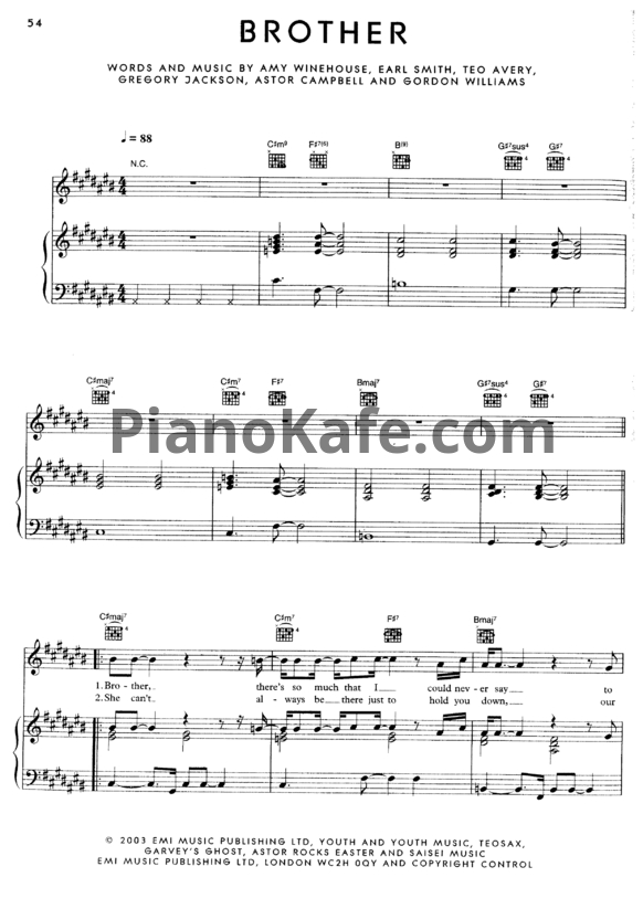 Ноты Amy Winehouse - Brother - PianoKafe.com
