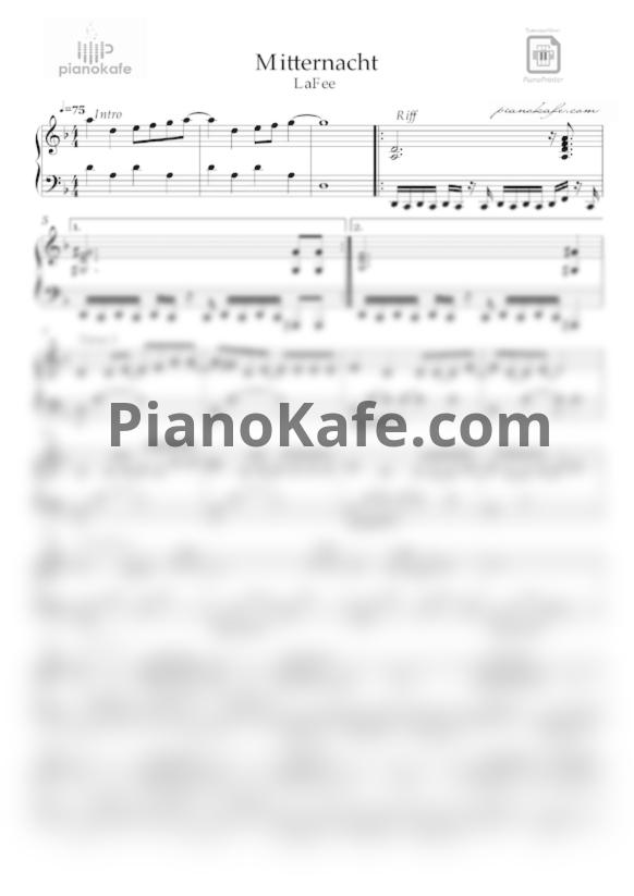 Ноты LaFee - Mitternacht - PianoKafe.com
