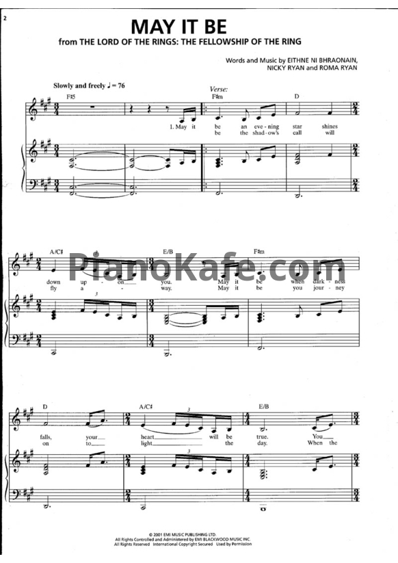 Ноты Enya - May it be - PianoKafe.com