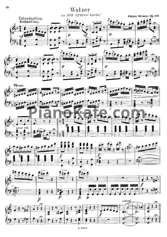 Ноты Иоганн Штраус (сын) - Итальянский вальс (Оp. 407) - PianoKafe.com