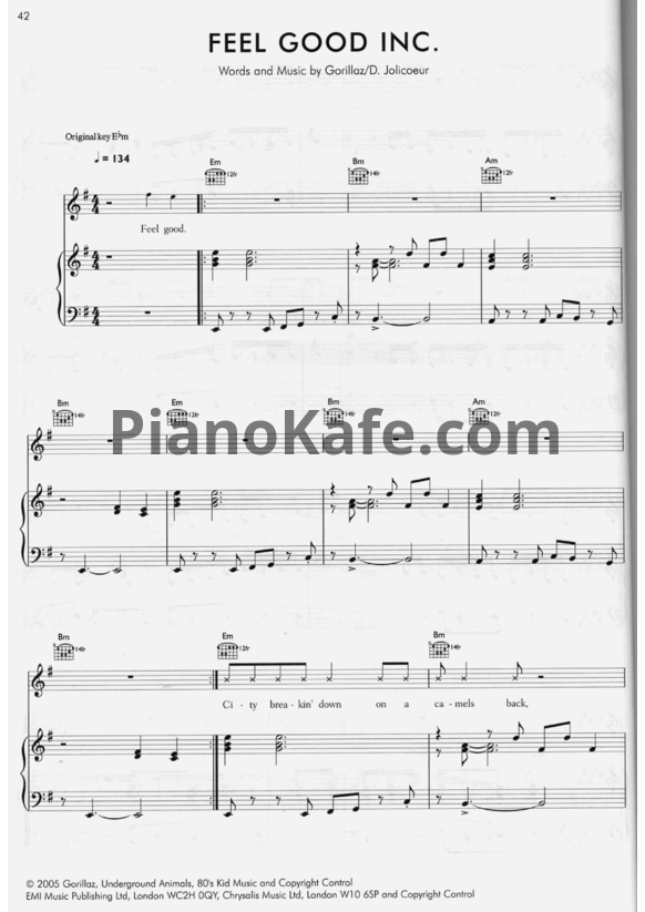 Ноты Gorillaz - Feel good inc. - PianoKafe.com
