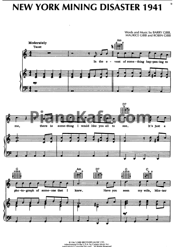 Ноты Bee Gees - New York mining disaster 1941 - PianoKafe.com