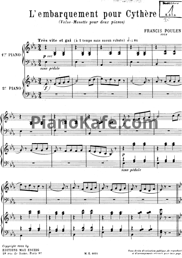 Ноты Франсис Пуленк - Вальс - PianoKafe.com