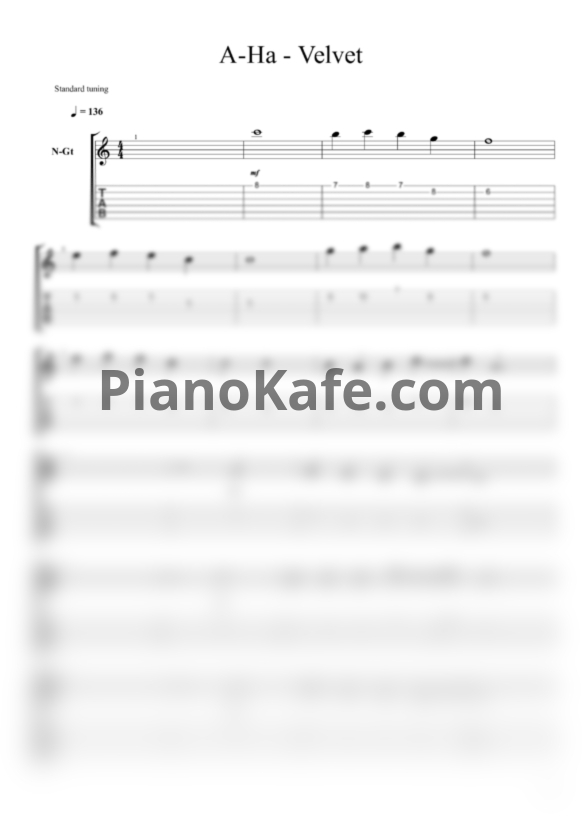 Ноты A-Ha - Velvet - PianoKafe.com