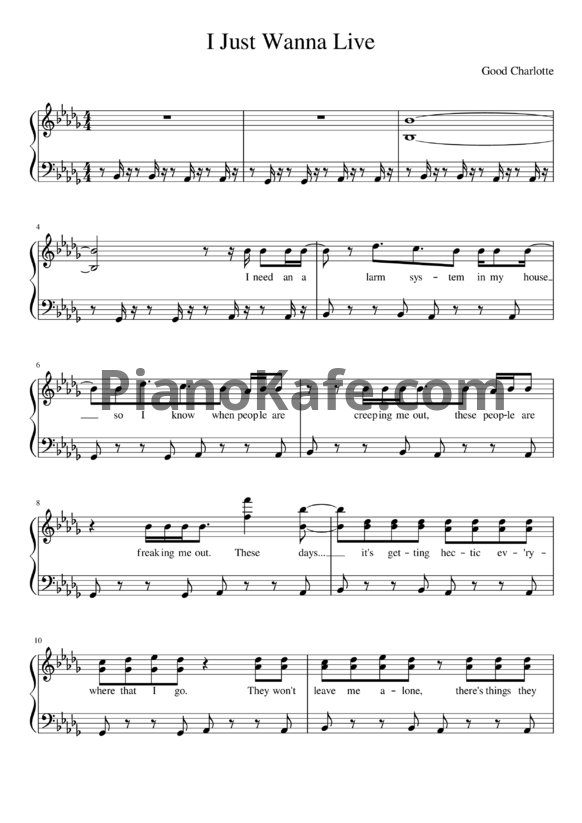 Ноты Good Charlotte - I just wanna live - PianoKafe.com