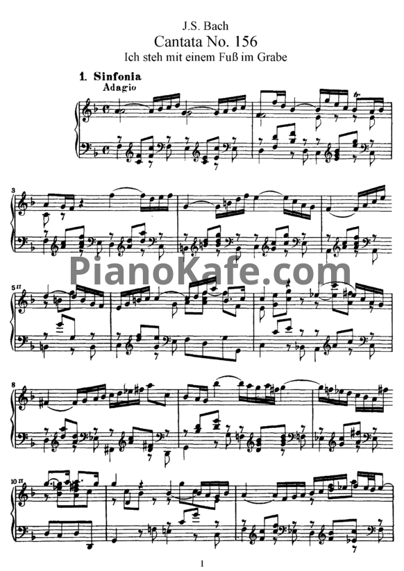 Ноты И. Бах - Кантата №156 "Ich steh einem fub im grabe" (BWV 156) - PianoKafe.com