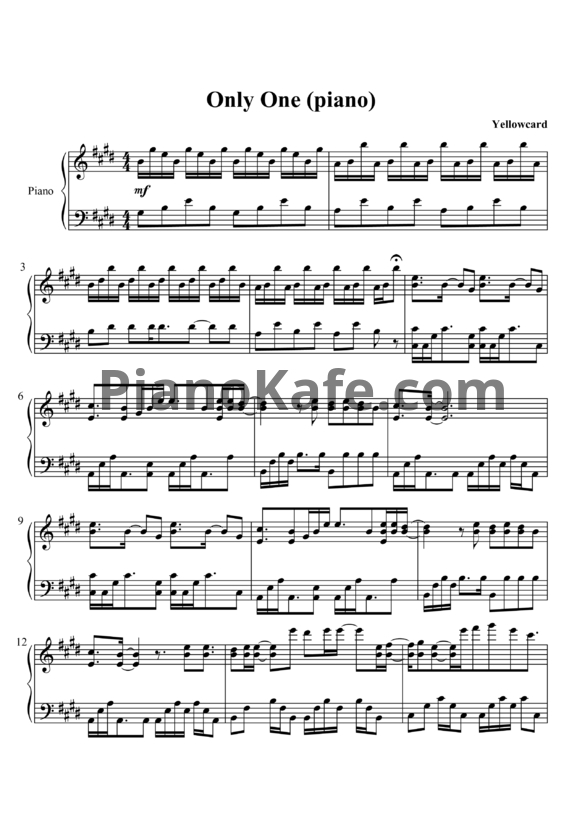 Ноты Yellowcard - Only one - PianoKafe.com