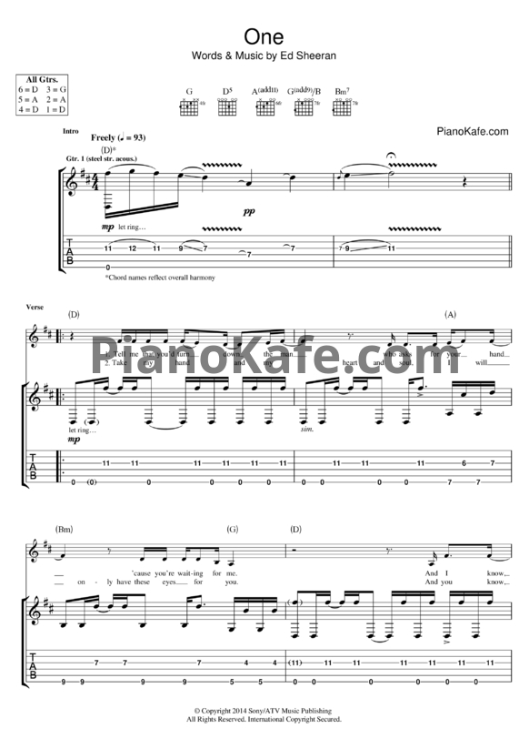 Ноты Ed Sheeran - One - PianoKafe.com