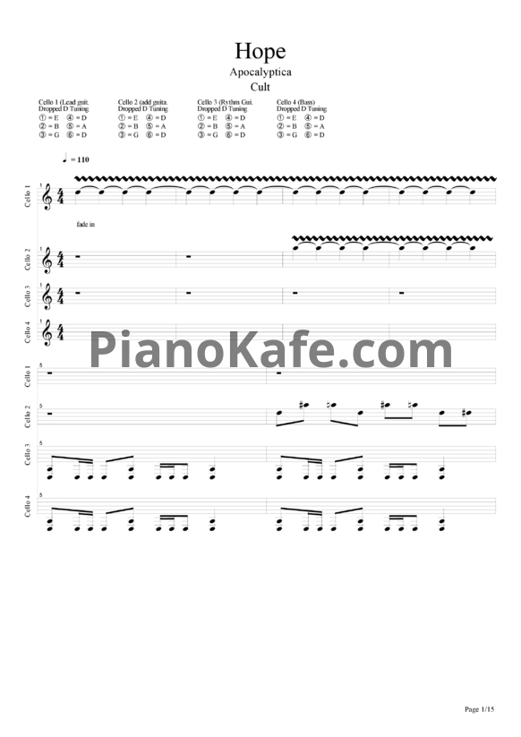 Ноты Apocalyptica - Hope - PianoKafe.com