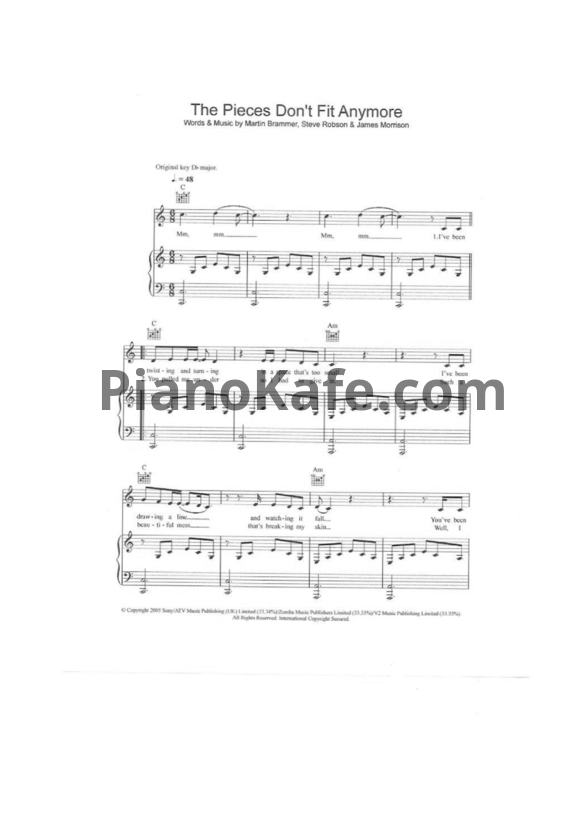 Ноты James Morrison - The Pieces Don't Fit Anymore - PianoKafe.com