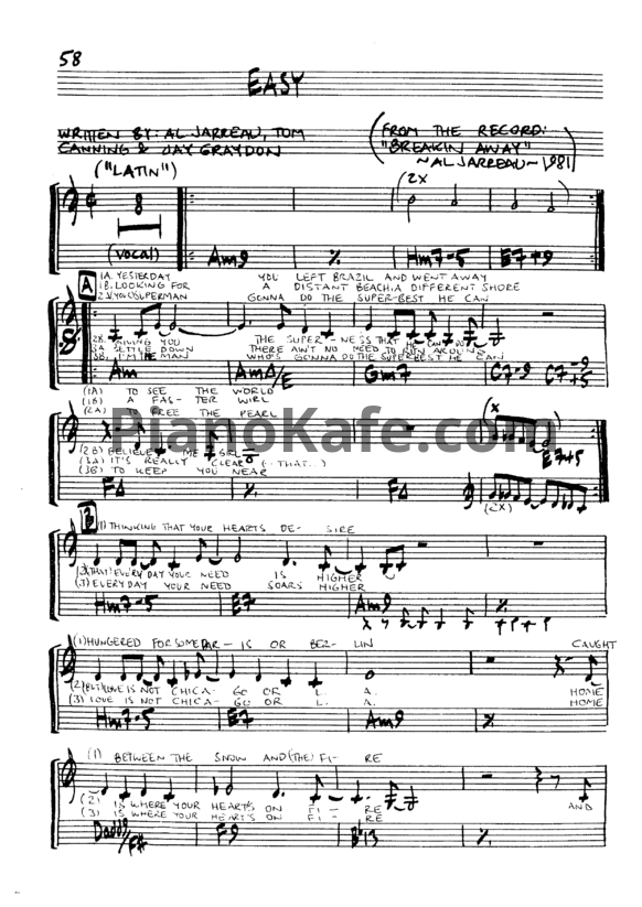 Ноты Al Jarreau - Easy - PianoKafe.com