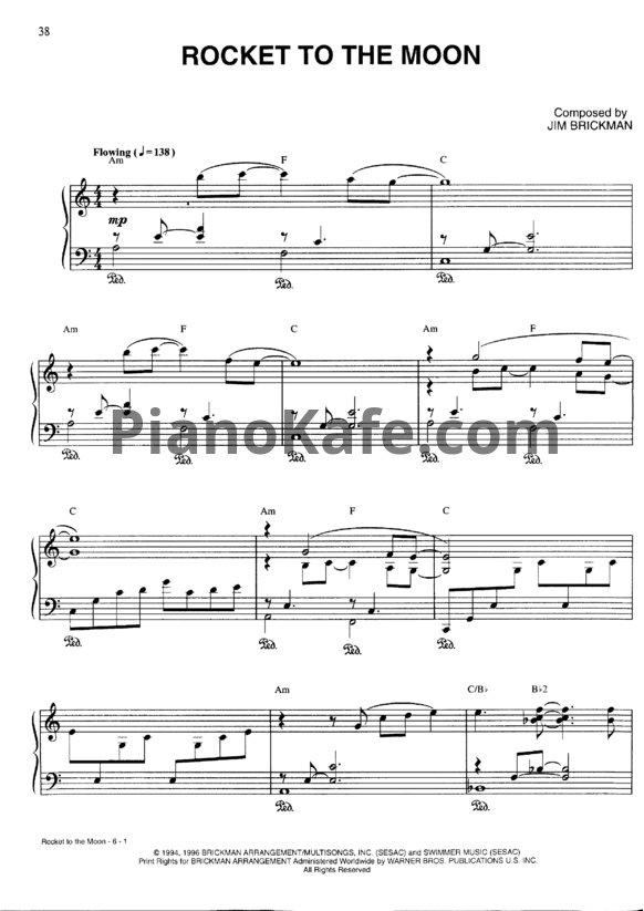 Ноты Jim Brickman - Rocket to the moon - PianoKafe.com