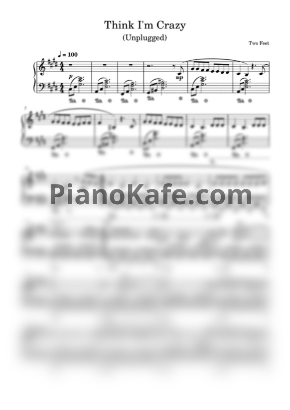 Ноты Two Feet - Think I'm crazy (Unplugged) - PianoKafe.com