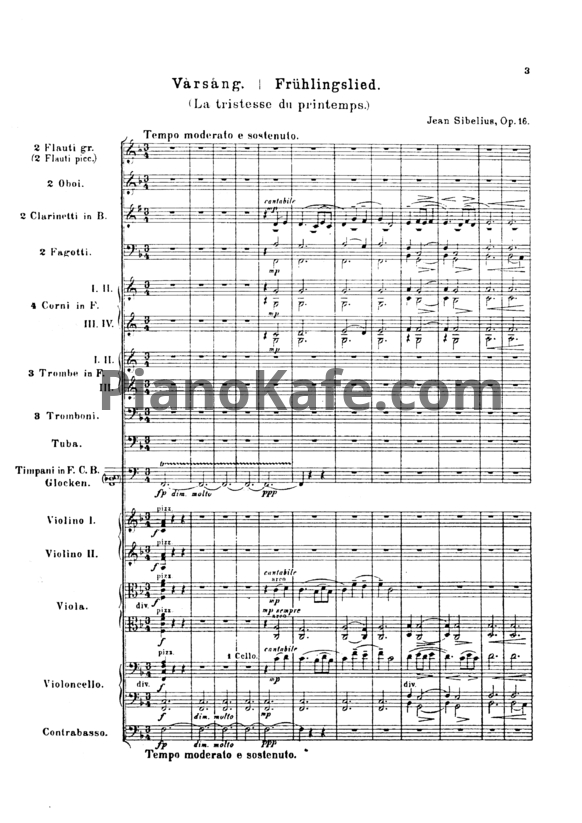 Ноты Ян Сибелиус - Симфоническая поэма "Весенняя песнь" (Op. 16, партитура) - PianoKafe.com