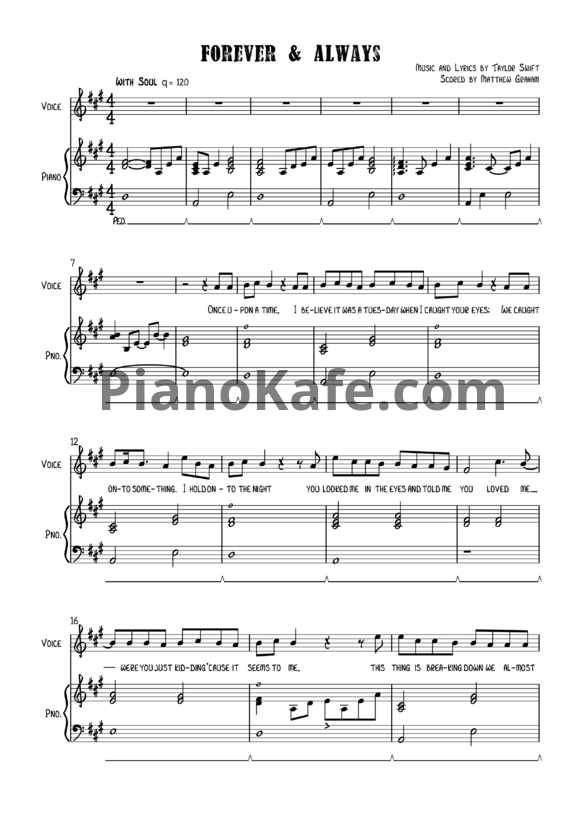 Ноты Taylor Swift - Forever and always - PianoKafe.com
