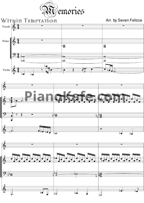 Ноты Within Temptation - Memories - PianoKafe.com