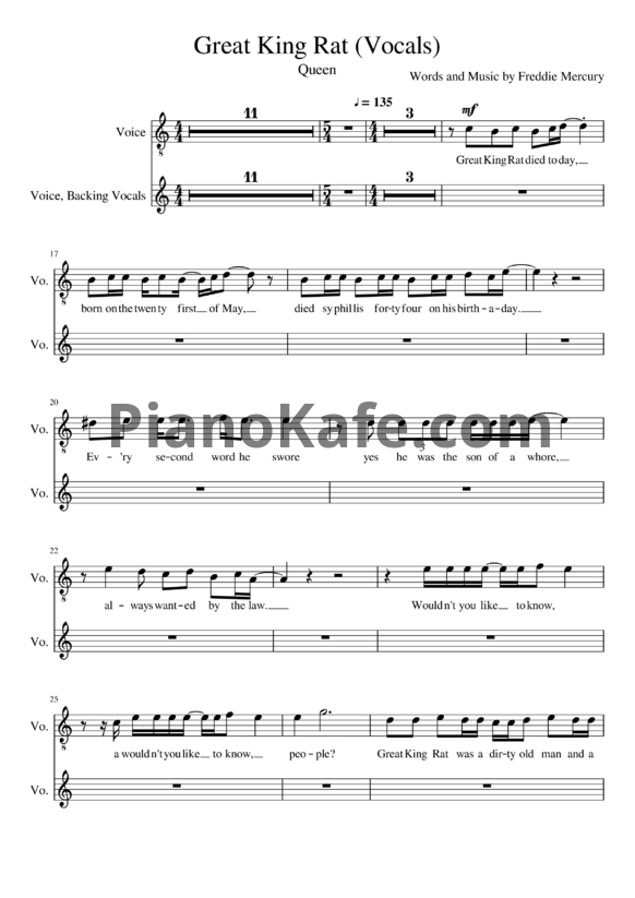 Ноты Queen - Great king rat - PianoKafe.com