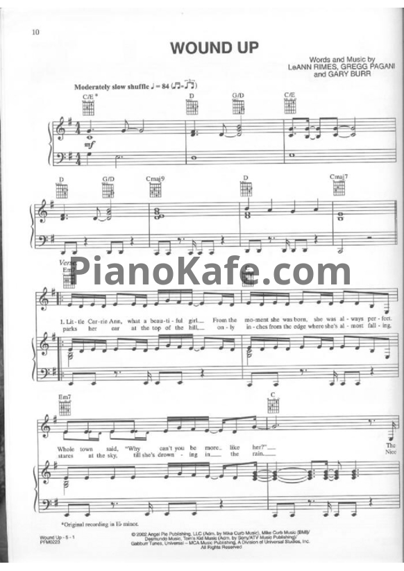 Ноты LeAnn Rimes - Wound up - PianoKafe.com
