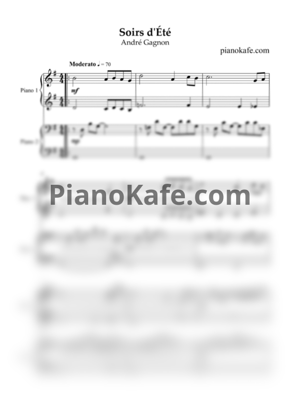 Ноты Andre Gagnon - Soirs d'été (Переложение для фортепиано в 4 руки) - PianoKafe.com