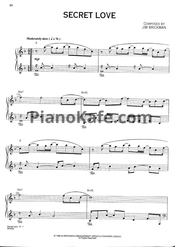 Ноты Jim Brickman - Secret love - PianoKafe.com