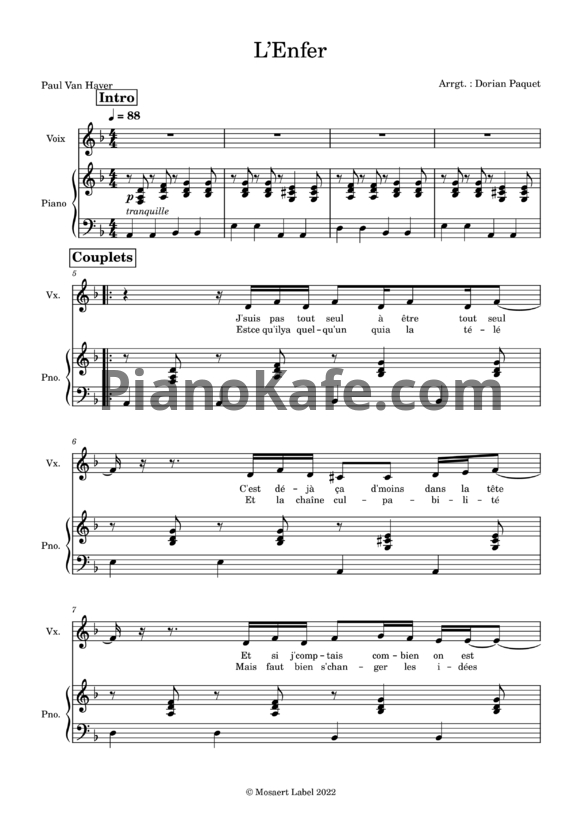 Ноты Stromae - L’enfer - PianoKafe.com