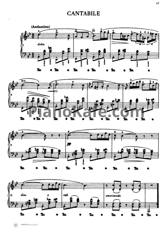 Ноты Ф. Шопен - Кантабиле си-бемоль мажор (B. 84) - PianoKafe.com