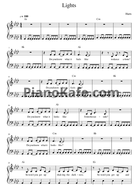 Ноты Hurts – Lights - PianoKafe.com