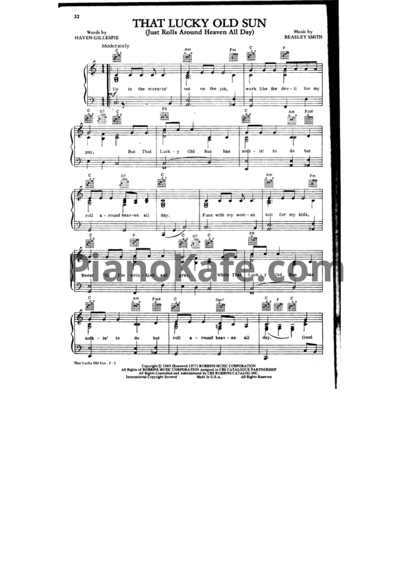 Ноты Ray Charles - That lucky old sun (Piano solo) - PianoKafe.com