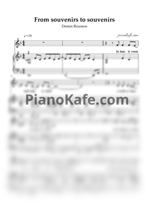 Ноты Demis Roussos - From souvenirs to souvenirs (Переложение для голоса и фортепиано К. Ротаевой) - PianoKafe.com
