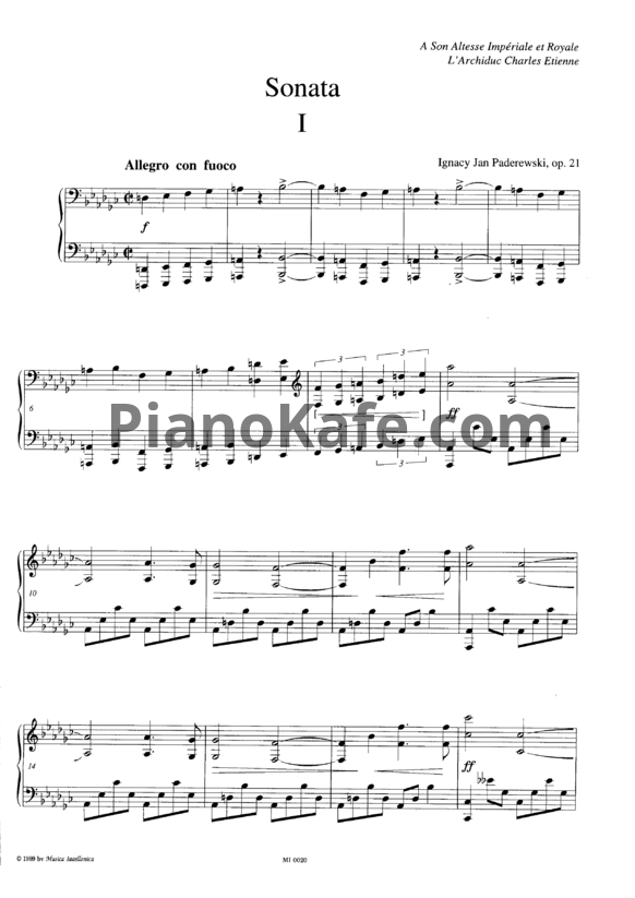 Ноты И. Падеревский - Соната ми-бемоль мажор (Op. 21) - PianoKafe.com