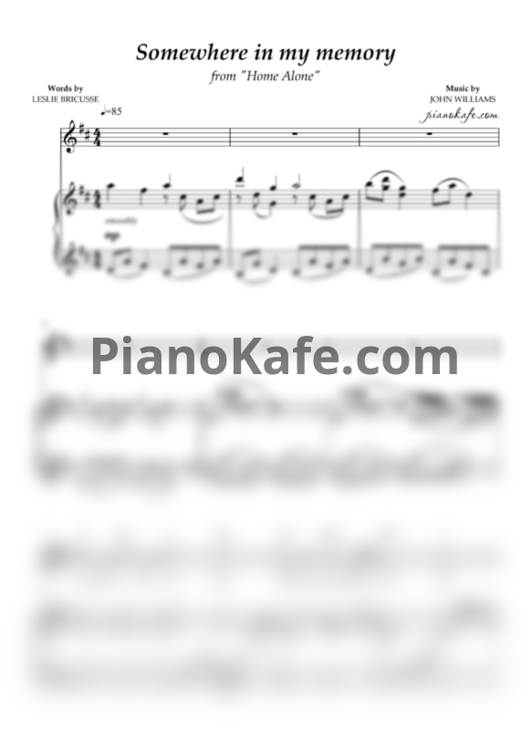 Ноты John Williams - Somewhere in my memory - PianoKafe.com