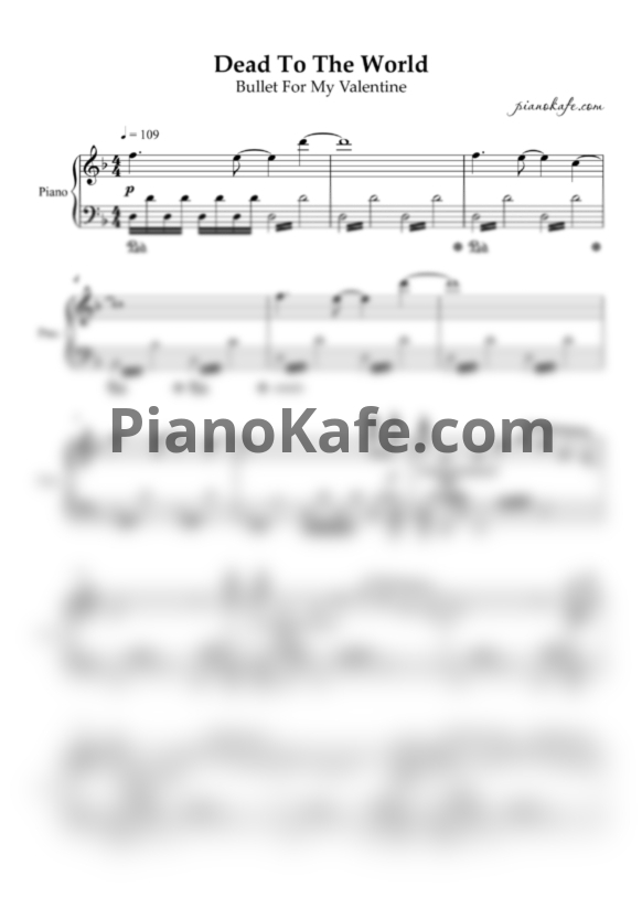 Ноты Bullet for my valentine - Dead to the world (Piano cover) - PianoKafe.com