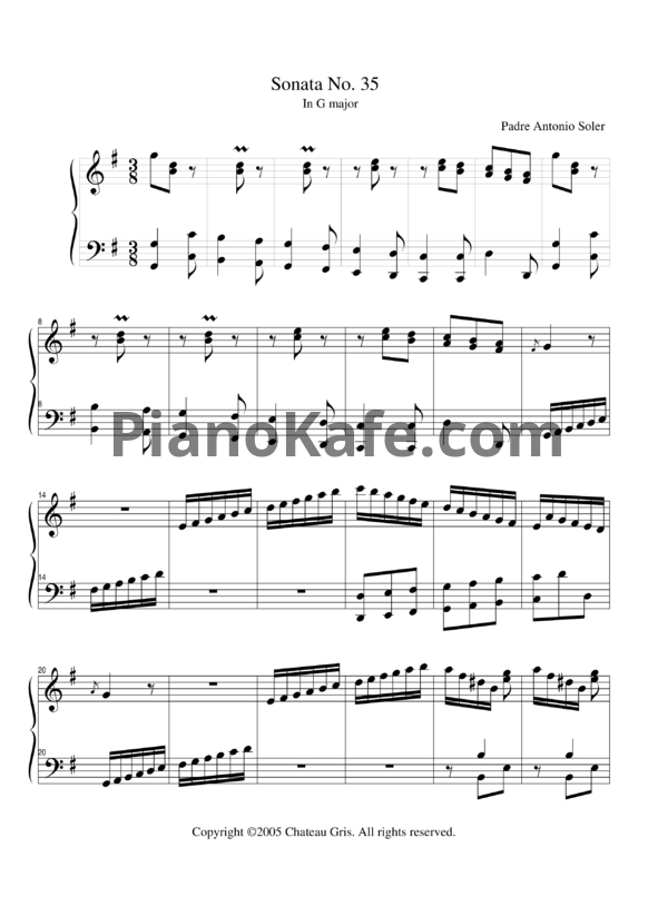 Ноты Antonio Soler - Sonata No. 35 in G major - PianoKafe.com