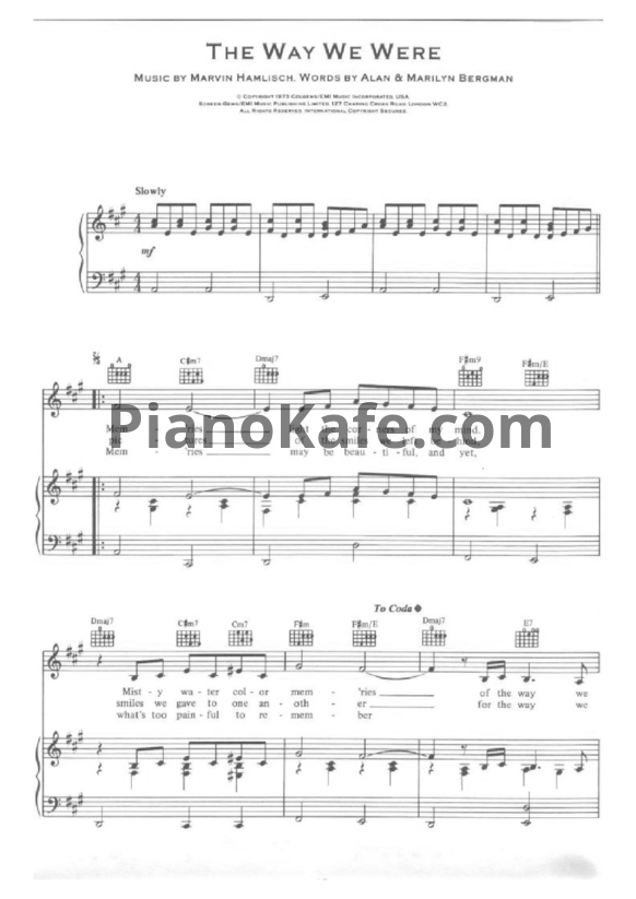 Ноты Barbara Streisand - The way we were - PianoKafe.com