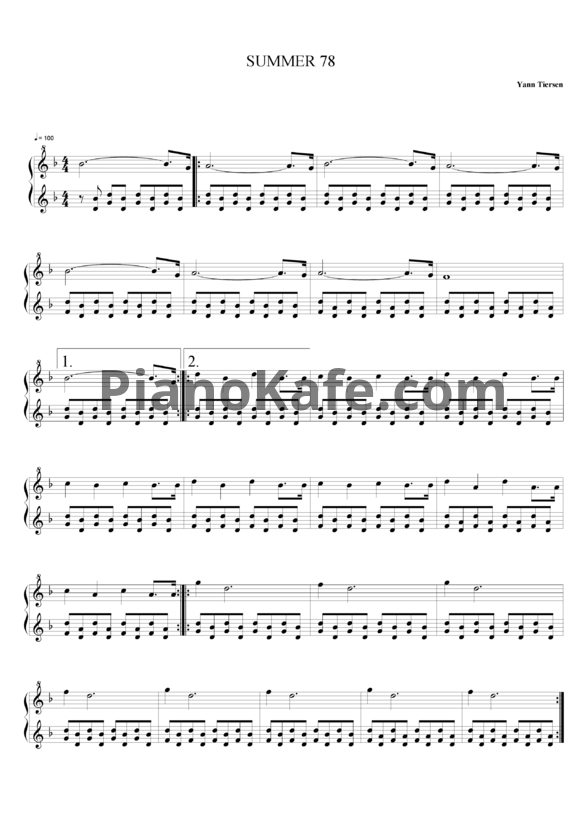 Ноты Yann Tiersen - Summer 78 - PianoKafe.com