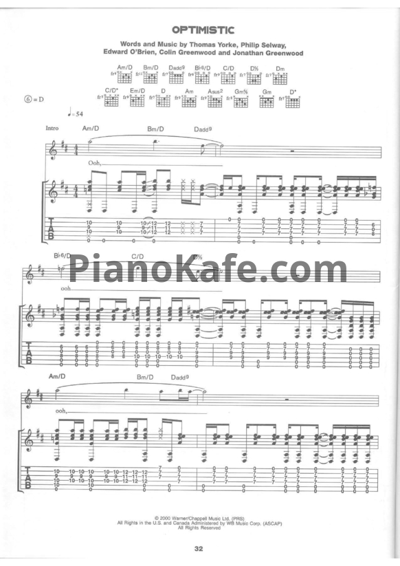 Ноты Radiohead - Optimistic - PianoKafe.com