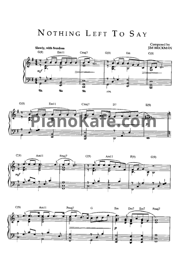Ноты Jim Brickman - Nothing left to say - PianoKafe.com