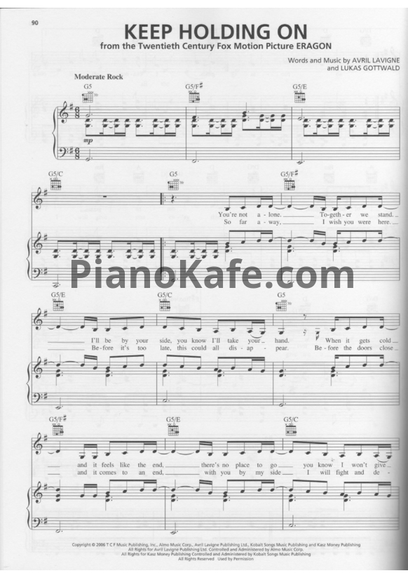 Ноты Avril Lavigne - Keep holding on - PianoKafe.com