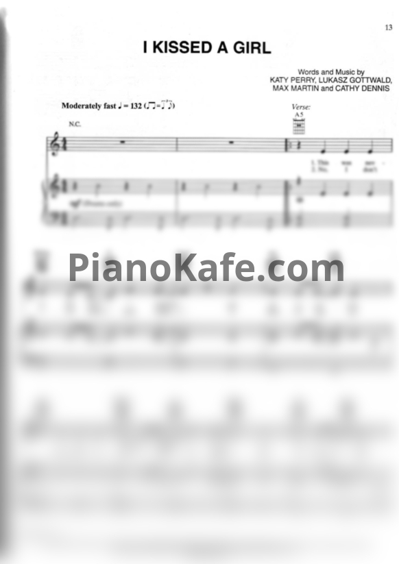 Ноты Katy Perry - I kissed a girl - PianoKafe.com