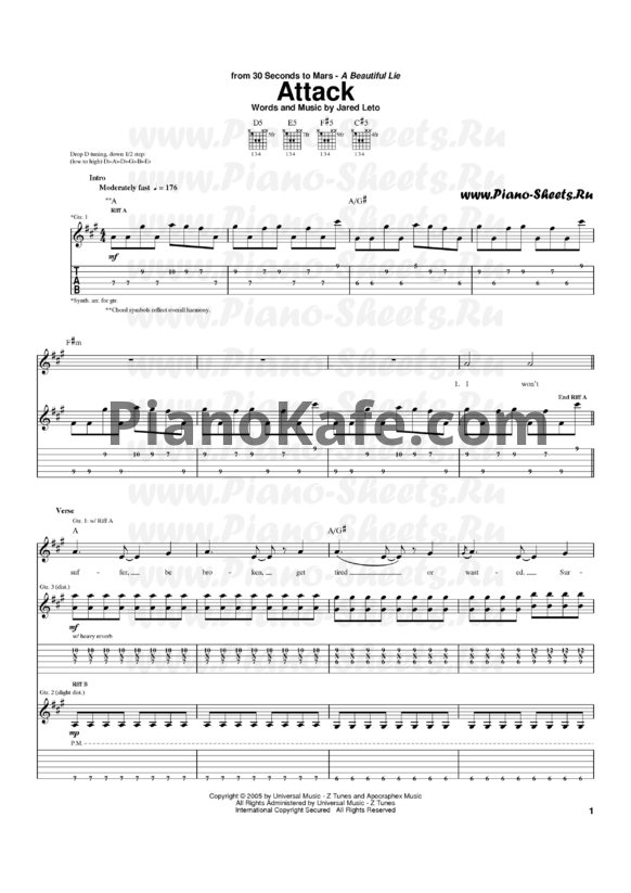 Ноты 30 Seconds To Mars - Attack - PianoKafe.com