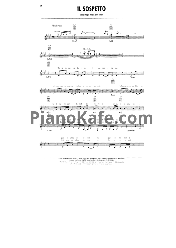 Ноты Adriano Celentano - Il sospetto - PianoKafe.com