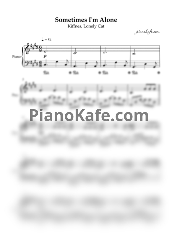 Ноты The Kiffness, Lonely Cat - Sometimes I'm Alone (Piano cover) - PianoKafe.com