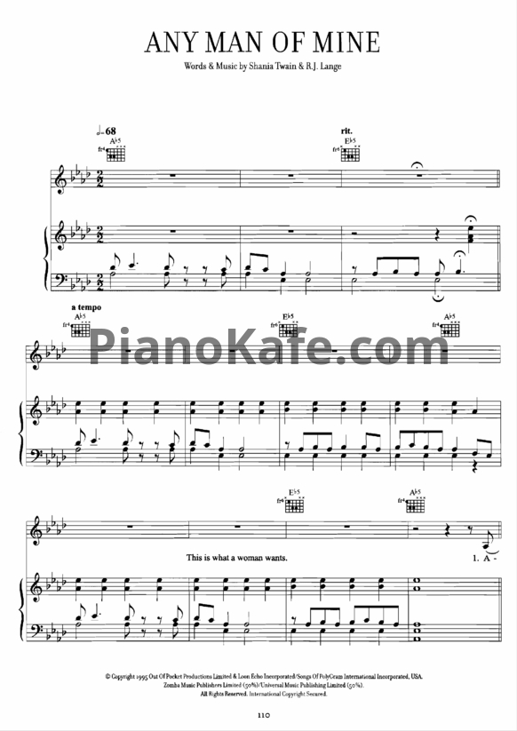 Ноты Shania Twain - Any man of mine - PianoKafe.com