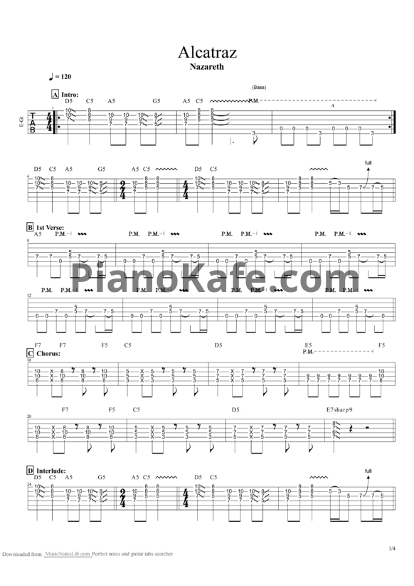 Ноты Nazareth - Alcatraz - PianoKafe.com