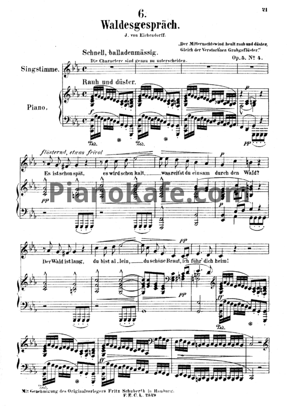 Ноты А. Йенсен - Waldesgespräch (Op. 5, №4) - PianoKafe.com